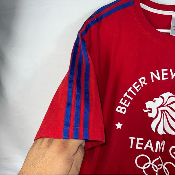 Adidas Three Blue Stripe Great Britain Red Short Sleeve Tee 0626 - Picture 4 of 10